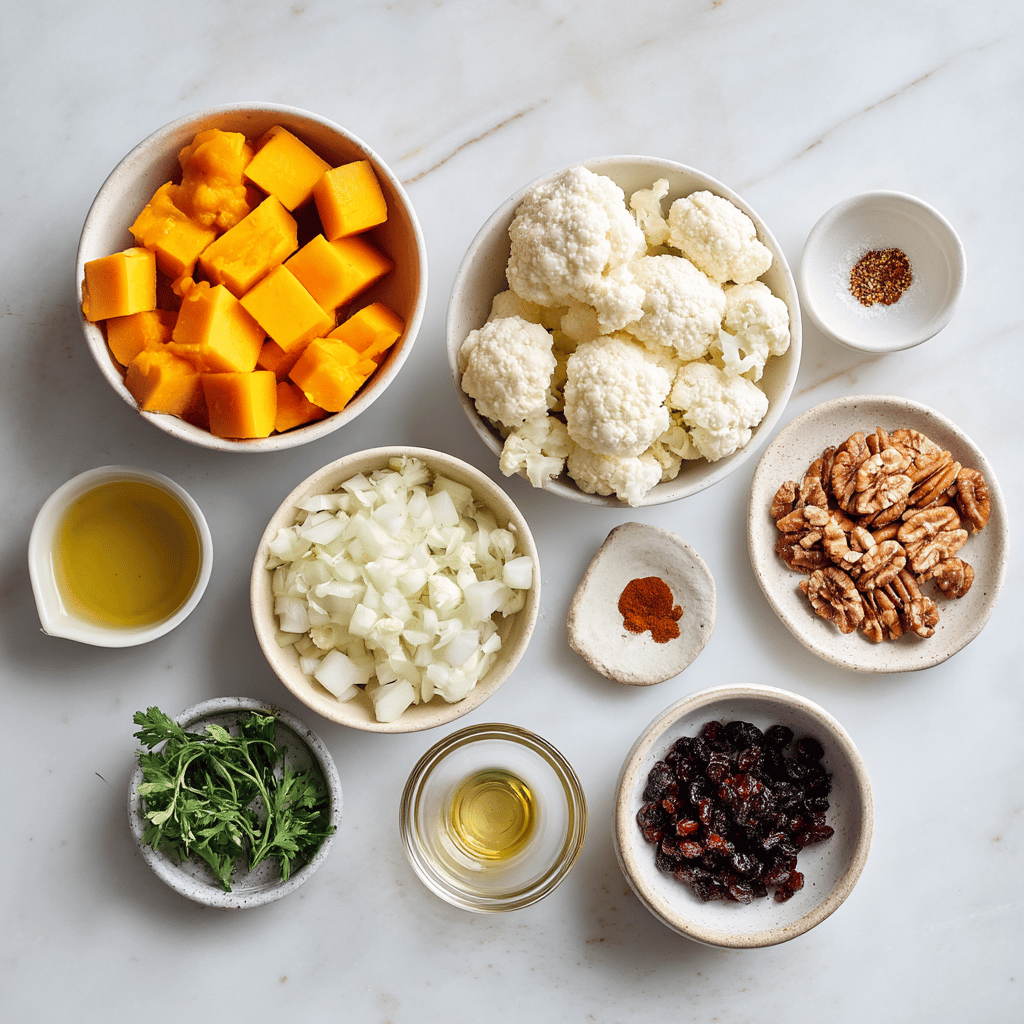 Ingredients for Harvest Skillet Butternut Squash and Cauliflower Harvest Medley